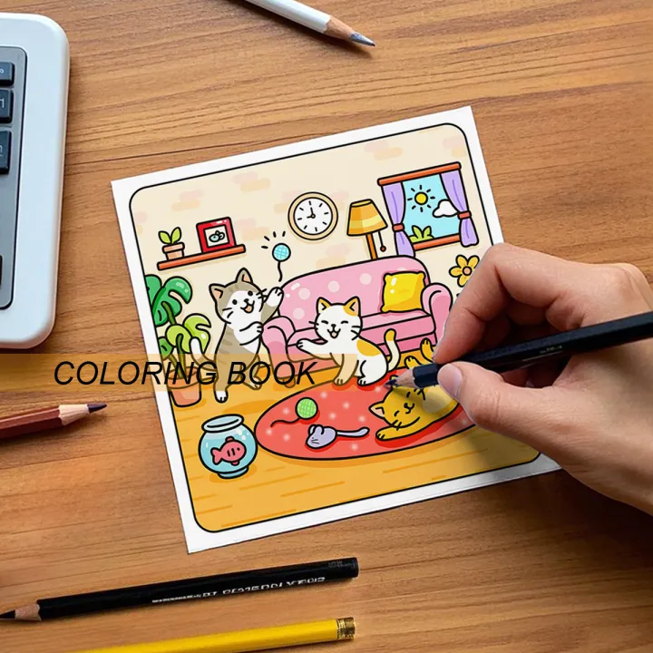 CAT MOMENTS MEOW LIFE Coloring Book 24 pages Kid Cartoon Graffiti ...
