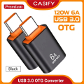 (2Pcs) CASIFY OTG10 6A 120W Type C Otg USB 3.1 Otg Super Fast Data Transfer Charging Type C OTG Mini Metal Black Opp. 