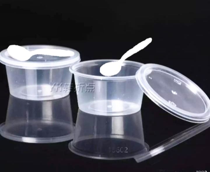 100 Pcs One Time Plastic Cup With Lid & Spoons , Firni, Doi, Yogard, Curd,80-90 ml cup
