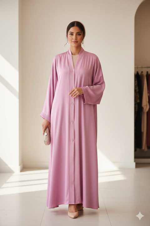 Arabic Style Plain Pink Abaya - Loose Fit Flare Maxi Dress - Premium ...