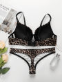 Women's leopard print lingerie set with steel ring gathering push up bra comfortable close fitting lingerie set B2087.