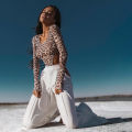 Huhugirl Leopard Print Skinny Bodysuit Women Rompers Slim Fit Long Sleeves U-neck Bodycon Tops Female Jumpsuits Overalls.