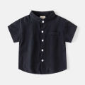 Short Sleeve Polo Shirt for Children Casual Mandarin Collar Solid Color Cotton-Linen Blend Thin Summer Kids Shirts Boys. 