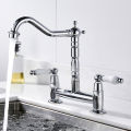 Kitchen Ceramic Handle Faucet European Style Full Brass Retro Double Hole Two Handle Bathroom Basin Faucet Kitchen Sink Faucet. 