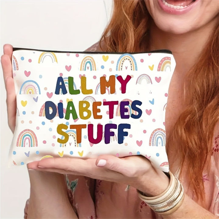1pc%20Polyester%20Travel%20Cosmetic%20Bag%20with%20Zipper%20Closure%20-%20"All%20My%20Diabetes%20Stuff"%20Design%20with%20Colorful%20Hearts%20&%20Rainbows%20-%20Image%202