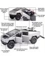 Diecast Tesla Cyber truck with Quad Bike and  Pickup Trailer RV Model Toy with Motorcycle 1/32. 