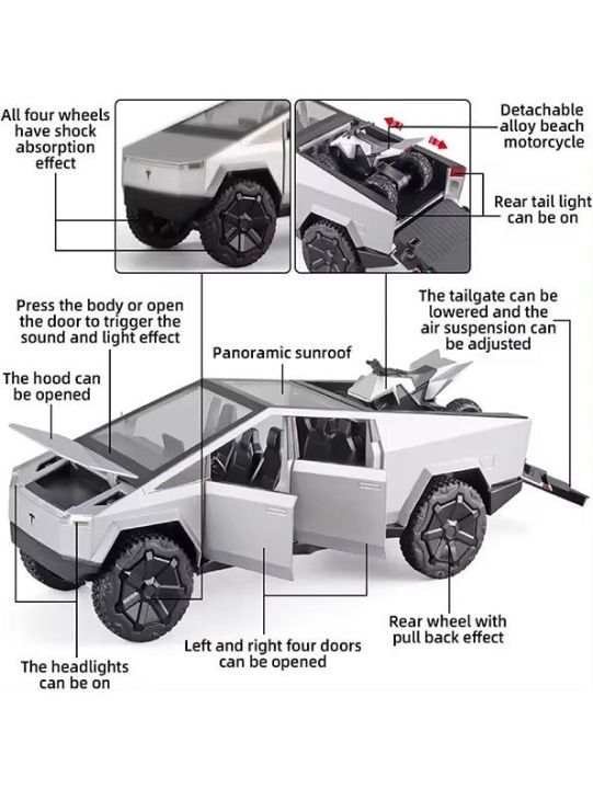 Diecast%20Tesla%20Cyber%20truck%20with%20Quad%20Bike%20and%20%20Pickup%20Trailer%20RV%20Model%20Toy%20with%20Motorcycle%201/32%20-%20Image%2010