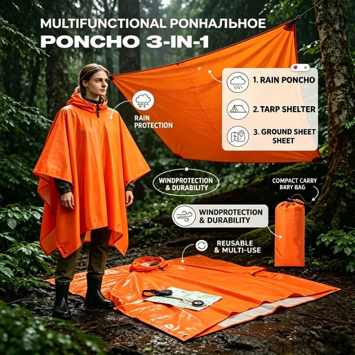 Hooded Rain Poncho for Adults Waterproof Lightweight Rain Coat for Men Women Reusable Rain Jacket for Emergency Outdoor