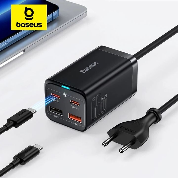 Baseus 65W GaN Charger Desktop Fast Charger 4 in 1 Laptop Phone Charger Adapter For iPhone 15 14 13 Pro Max