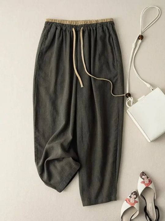 Summer%20Retro%20Cotton%20Linen%20Loose%20Harem%20Pants%20Elastic%20Drawstring%20Waist%20Casual%20Pants%20Basic%20Versatility%20Wide-leg%20Ankle-Length%20Pants%20-%20Image%203