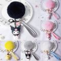 Hello Kitty Sanrio Kuromi Penguin Frog Dog Cat Cute Keychains with Fluffy Rabbit Fur Ball Women Girl Bag Pendant Keyring Gifts. 