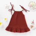 1-5 Years Old Kid Girl Summer Breathable Cotton Slip Dress Adjustable  Solid Color Halter Dress Toddler Girl Holiday Beachwea. 