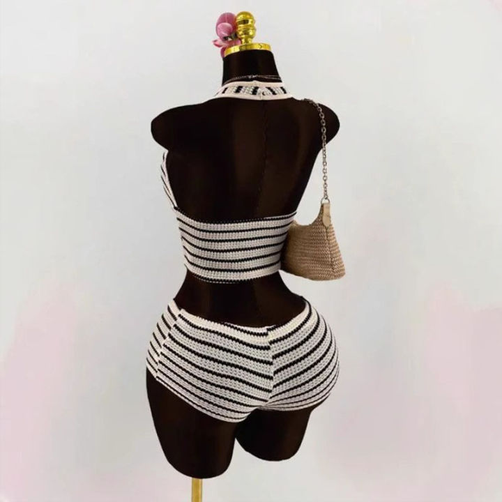 Summer%20Seaside%20Beach%20Vacation%20Style%20Knitted%20Lace%20up%20Slim%20Fit%20Halterneck%20Vest%20Half-Length%20Shorts%20Two-Piece%20Set%20for%20Women%20%20sty%20-%20Image%205