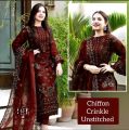 HS Fashion Store Crinkle Chiffon Embroidered Unstitched Black Party & Formal Wear 3 Piece Suit for Women. 