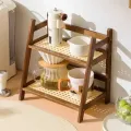 Double Layer Bamboo Rack 2-Tier Desktop Organizer Display Racks Office Stationary Office Storage Makeup Organizion for Vanity. 
