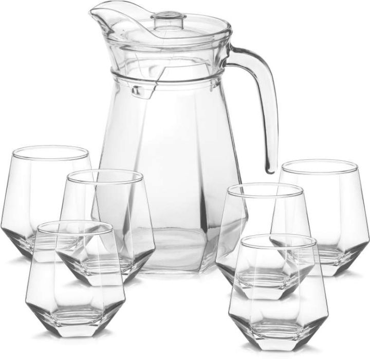 Delisoga Modern Transparent Diamond Shape Drinking Glass Set With Jug | Drinkware