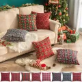 45x45cm Square Pillow Cases Christmas Scottish Tartan Plaid Cushion Covers Bed Sofa Pad Party Decor Snowflake Throw Pillow Cover. 