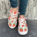 A Pair of Women's Casual Style Sneakers, Walking Shoes, Running Shoes, New Spring 2026 Product, Red Strawberry Fruit Print, Comfortable Soft Sole Slip-On Shoes, Couple's Valentine's Day Travel Season Fashion Women's Shoes.