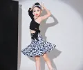Robes de danse latine pour filles, manches courtes, pour concours de salle de bal, Costumes de spectacle sur scène. 