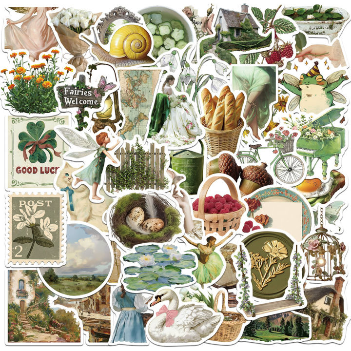 50Pcs  Ins American Fresh Idyllic Aesthetic Stickers Decals for School Teacher Student Stationery Notebook Diary Sticker