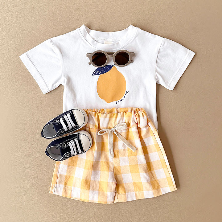 2PCS%20Summer%20Baby%20Boys%20Girls%20Clothes%20Set%20Lemon%20Print%20T-shirt+Checkered%20Shorts%20Beach%20Infant%20Toddler%20Outfit%20Suit%200-3Y%20-%20Image%204