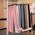 Women Long Pants Causal Elastic Waist Loose Basic Long Trousers For Female Spring Summer Wide Leg Long Pants.