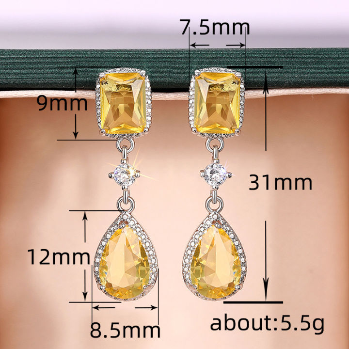 Huitan%20Fresh%20Pink/Yellow%20Cubic%20Zirconia%20Dangle%20Earrings%20for%20Women%20Temperament%20Elegant%20Female%20Earrings%20Engagement%20Wedding%20Jewelry%20-%20Image%206
