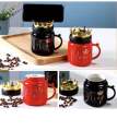King Queen Crown Design Ceramic Mug With Crown Lid, Coffee Cup Gift For Valentines. 
