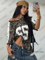 Summer New Leopard No. 23 Print T-Shirt For Women V-Neck Patchwork Short Sleeve Sports Football Jersey Y2K Loose Oversized Tops.