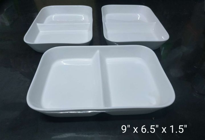 3 PCs Double Compartment Ceramic Plate sets - 9