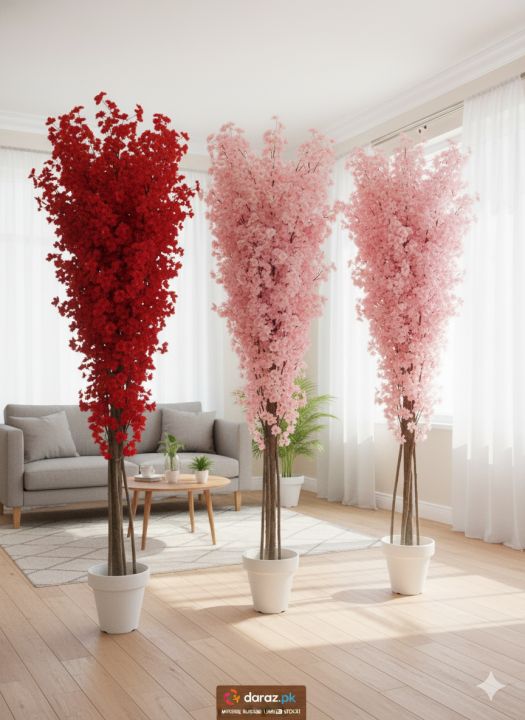 10ft Tall Cherry Blossom Artificial Flower Trees – Vibrant Red & Pink Decorative Plants for Home & Office