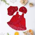 Crossover baby frock plain design frock with frill panty short and turban bow cap. 