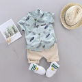 2PCS Baby Set Summer Cartoon Feather Random Print Standing Neck Shirt Short Sleeve Shorts Set. 