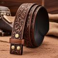 Genuine Leather retro men's and women's belt embossed pure cowhide retro nostalgic belts for women versatile jeans Western style. 