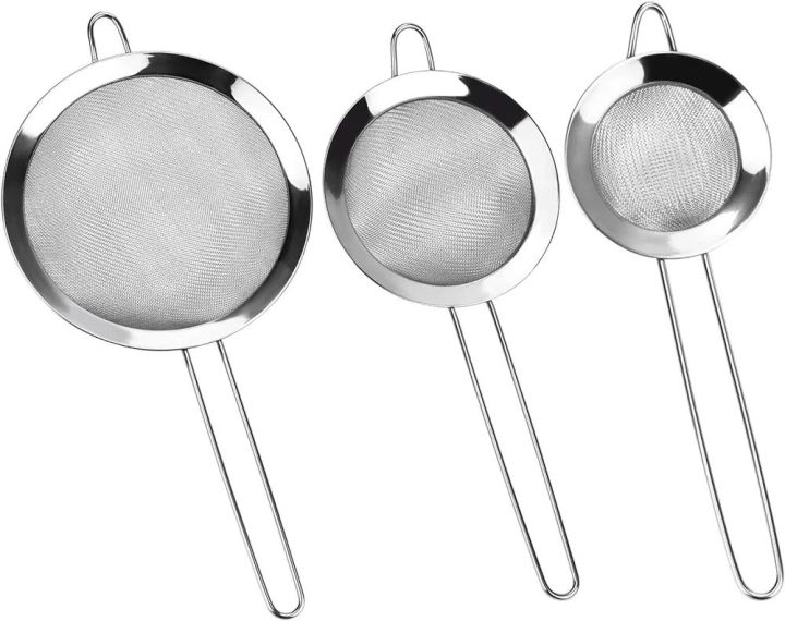 Pack of 3 Kitchen Sieve Stainless Steel Fine Mesh Sieve