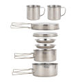 8pcs/Set Camping Cookware Mess Kit Stainless Steel Cooking Pot and Pan Set with Plates Cups for Outdoor Hiking Backpacking. 