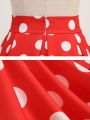 Summer Casual Women Midi Skirt Polka Dot High Waist Retro Vintage 50s Pleated Party Skirts. 