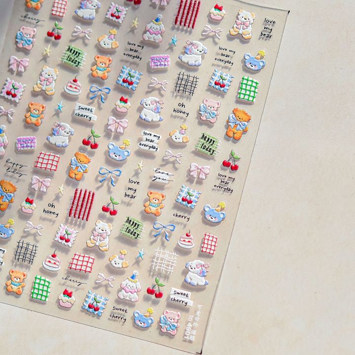 Cute%20Animals%20Bear%20Dog%20Cake%20Sweet%20Cherry%20Grid%20Bowknot%20Star%20Line%20Fruit%20Relief%20Self%20Adhesive%20Nail%20Art%20Stickers%205D%20Manicure%20Decals%20-%20Image%206