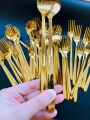 Gold SUS304 Steel Korea Spoon Fork Chopsticks set Luxury Product ကိုရီးယားရွှေဇွန်းခရင်းတူ. 