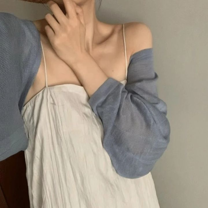 Short%20Ice%20Silk%20Knitted%20Sun%20Protection%20Cardigan%20Women's%20Thin%20Summer%20Suspender%20Skirt%20Layered%20Gauze%20Jacket%20Air-conditioned%20Cover%20Up%20-%20Image%207