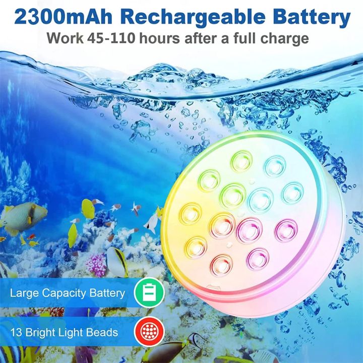 USB Pool Lights Rechargeable Submersible LED Lights with Remote RF IP68 ...