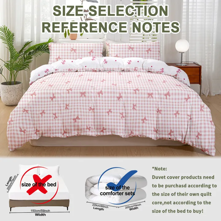 3pcs/set%20Plaid%20Bow%20Print%20Duvet%20Cover%20Set(1%20Duvet%20Cover%20&%202%20Pillowcase%EF%BC%89Soft%20And%20Skin-Friendly%20Duvet%20Cover%20Bedding%20Set%20-%20Image%203