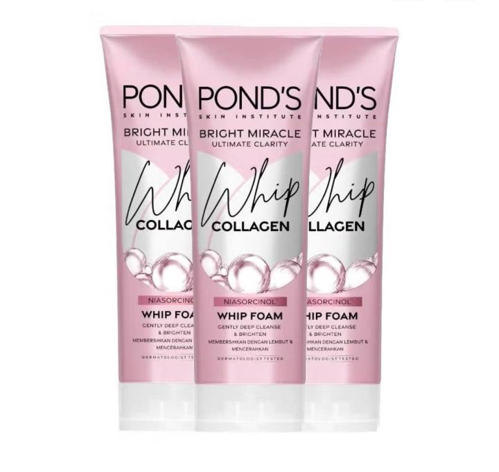 Pond’s Bright Miracle Whip Collagen Foam 100g | Deep Cleansing & Brightening Face Wash with Niasorcinol™ | Gentle Whip Formula for Radiant Skin