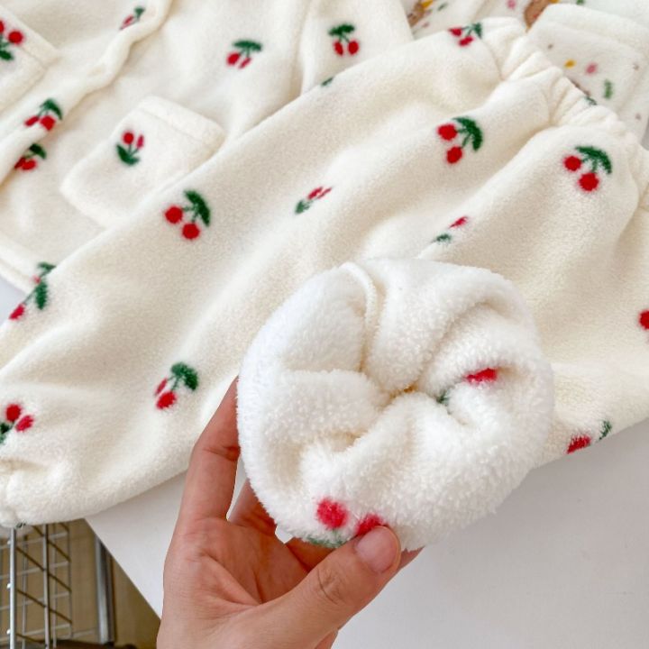 New%20Autumn%20Winter%20Childrens%20Polar%20Fleece%20Pajamas%20Set%20Warm%20Fleece%20Lined%20Cardigan%20for%20Girls%20with%20Lace%20Trim%20Peter%20Pan%20Collar%20-%20Image%204
