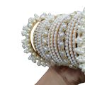 Combo Of Pearl Bangle with Fancy Metal Bangle for Women and Girls, White Pearls Kadha Bangles Set for Girls. 
