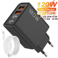 4 Port USB Charger Total 120W Fast Charging EU/US/UK Plug Wall Charger Mobile Phone Power Adapter For Phone Charge Type C Cable.