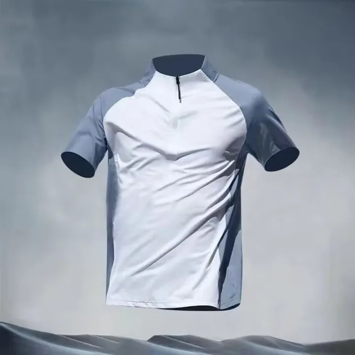 Sports%20T-shirt%20men's%20half%20zip%20stand%20up%20collar%20quick%20drying%20short%20sleeved%20running%20top%20summer%20quick%20drying%20versatile%20sports%20traini%20-%20Image%204