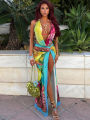 Weird Puss Colorful Leopard Women 2 Piece Set Y2K Beach Vacation Halter Tank Tops+Wrapped Maxi Skirts Matching Vacation Clubwear. 