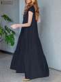 2024 ZANZEA Summer Maxi Long Dress Women Bohemian Holiday Sundress V Neck Short Sleeve Robe Femme Casual Loose Ruffles Vestidos.