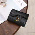 Classic Croc-Pattern Tri-Fold Wallet Black / Pink / Brown.